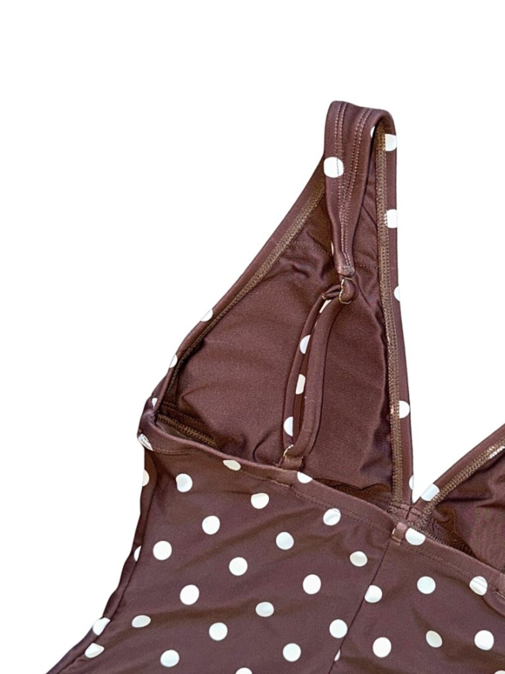 Shade & Shore Brown White Polka Dot Lined One Piece Swimsuit Small - Picture 8 of 10